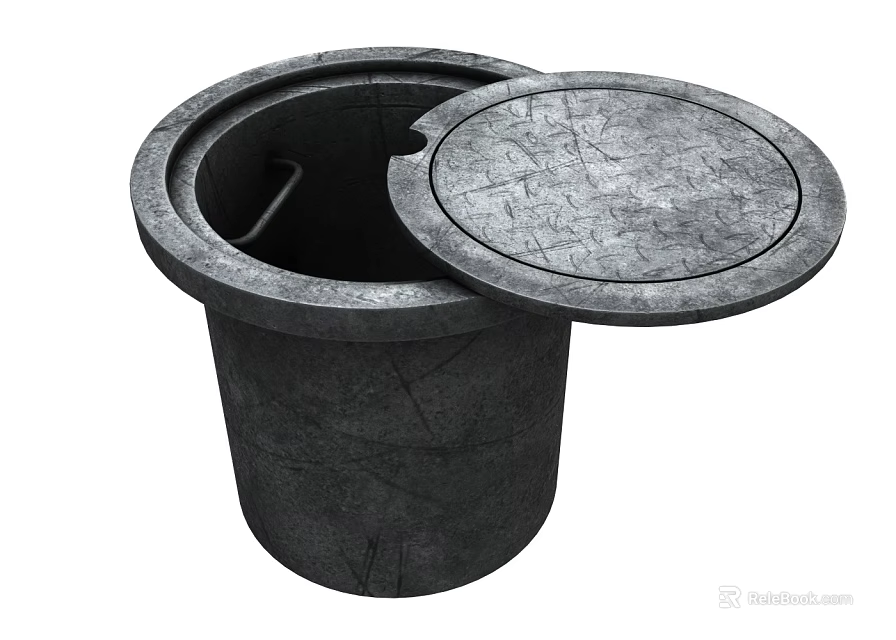 Concrete Trash Can With Open Lid And Textured Surface Design 3d model 