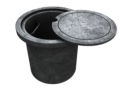 Concrete Trash Can With Open Lid And Textured Surface Design 3d model