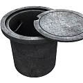 Concrete Trash Can With Open Lid And Textured Surface Design 3d model
