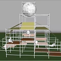 Scenic Photo Spot With Scaffolding Structure Multi Level Platforms And Moon Decoration On Green Grass