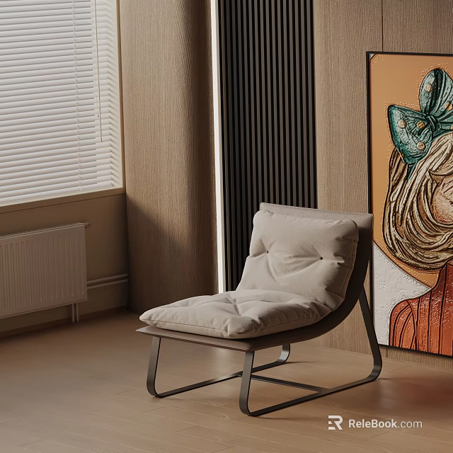 Modern Leisure Accent Chair With Light Cushion Metal Frame In Bright Interior With Abstract Art 3d model 