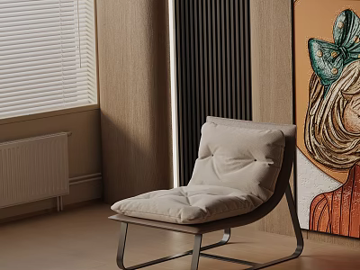Modern Leisure Accent Chair With Light Cushion Metal Frame In Bright Interior With Abstract Art 3d model