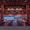 Modern Bar Interior With Large LED Screen Red Decor Seating And Bright Lighting 3d model