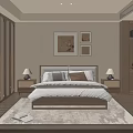 Modern Bedroom Interior With Double Bed Nightstands Table Lamps Wall Art Wardrobe And Area Rug