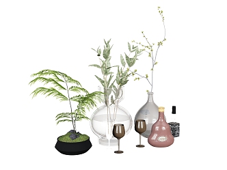 Vase Flower Plant Green Plant Glass Bottle 3d model