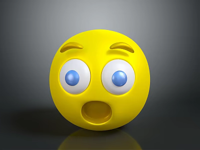 Yellow Surprised Emoji Decorative Toy With Big Eyes And Open Mouth 3d model