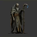 Old Man With Bald Head Long Beard Wearing Robe Holding Staff With Blue Crescent