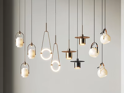 Modern Pendant Lights With Various Designs Metal Frames And White Shades For Interior Decoration 3d model