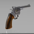 Classic Revolver Weapon With Wooden Textured Grip And Shiny Metal Barrel