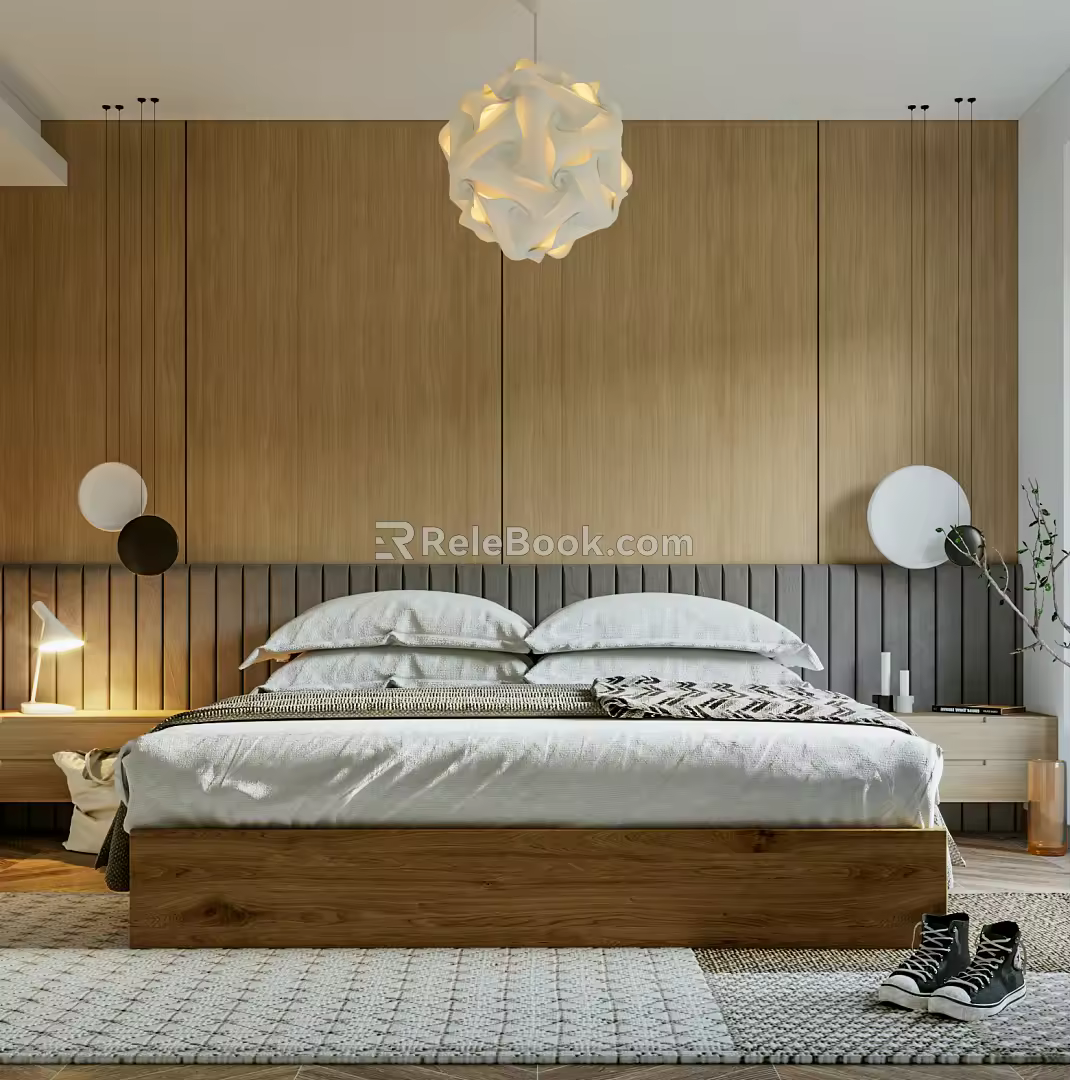 Modern background double bed 3d model