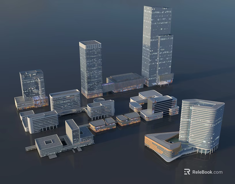 Aerial View Urban Planning With Modern Tall Skyscrapers And Diverse Building Layout 3d model 
