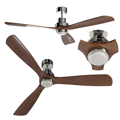 Modern Ceiling Fan With Wooden Blades Metal Frame And Light Fixture Design View 3d model