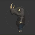 Cartoon Rhino Character Wearing Leather Jacket And Jeans Standing On Dark Surface