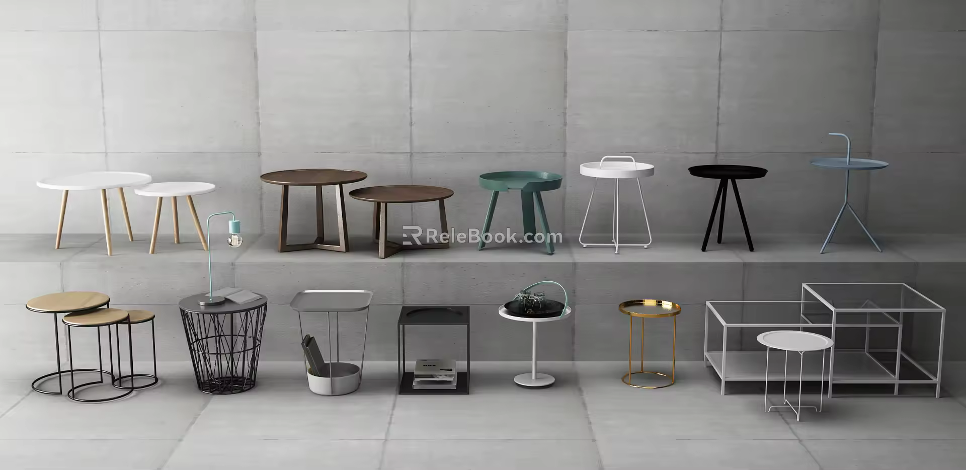 Modern round several round several side table tea table combination 3d model