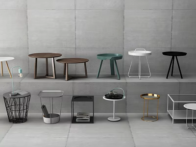 Modern Round Side Tables With Wooden Metal Green White Black For Indoor 3d model