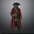 Pirate Man In Red Coat With Tricorn Hat Gray Beard And Belt Knife