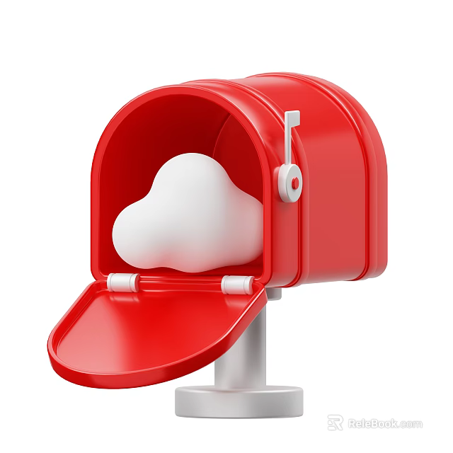 Red Mailbox With Open Lid Containing White Cloud And Hanging Key 3d model 