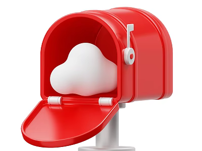 Red Mailbox With Open Lid Containing White Cloud And Hanging Key 3d model
