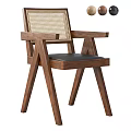 Modern Leisure Chair With Wooden Frame Leather Seat And Rattan Backrest