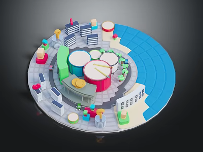 Circular Urban Architecture Model with Colorful Buildings Structures Green Spaces and Roads 3d model
