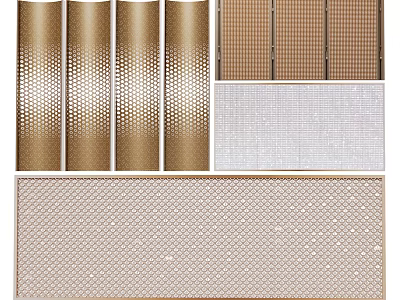 Modern Gold Room Dividers With Perforated Panels Louvered Screens And Transparent Decor 3d model
