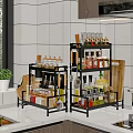 Organized Kitchen Spice Rack With Multiple Condiment Bottles And Cooking Tools Storage 3d model