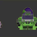 Green And Purple Robot Models With Mechanical Structure And Size Contrast
