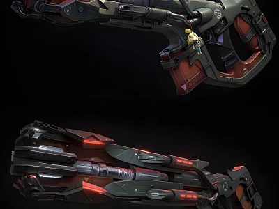 Futuristic Sci-Fi Weapon With Detailed Mechanical Design Red Black Color And Glowing Parts 3d model