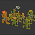 Cartoon Cacti Characters With Number Tags Hats Flowers And Flag Sign In Race Event