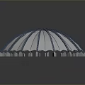 Modern Umbrella Shaped Structure With Radial Metallic Framework And Support Columns