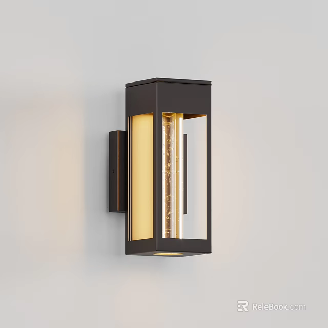 Modern Wall Sconce With Black Metal Frame And Glass Panel Emitting Warm Light 3d model 