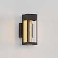 Modern Wall Sconce With Black Metal Frame And Glass Panel Emitting Warm Light