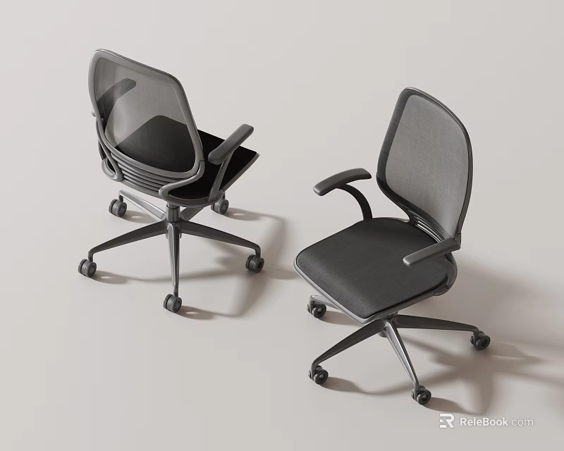 Gray Mesh Back Office Chair Featuring Ergonomic Armrests Wheeled Base And Modern Workspace Design 3d model 