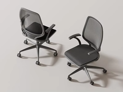 Gray Mesh Back Office Chair Featuring Ergonomic Armrests Wheeled Base And Modern Workspace Design 3d model