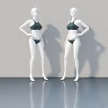 Two White Mannequins Wearing Green Bikini In Gray Background With Reflective Floor