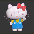 Hello Kitty White Character With Red Bow Blue Overalls And Waving Hand