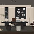 Modern Study Desk Bookcase Bookshelf Stool 3d model