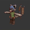 Cartoon Raccoon Game Character With Green Vest Brown Pants And Bow Arrows