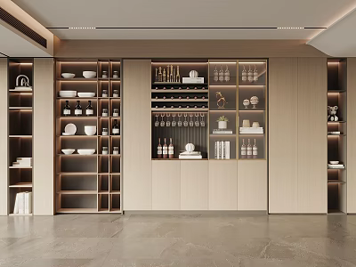 Modern Wine Cabinet Design With Glass Doors And Display Shelves For Wine Bottles 3d model