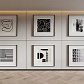 Black and White Abstract Wall Art Six Framed Paintings in Modern Interior Decor