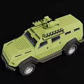Green Military Armored Vehicle With Roof Mounted Weapon System And Missile Launchers