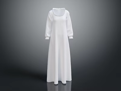 White Long Sleeve Round Neck Dress With Simple Elegant Classic Design Style 3d model