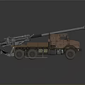 Brown Military Vehicle Truck With Six Wheel Design And Large Artillery Gun