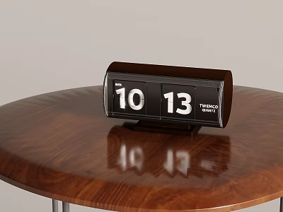 Vintage Flip Clock With Monday Date Display On Wooden Round Table 3d model