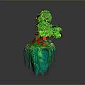 Enchanted Floating Island With Small House Green Tree Red Fruits And Vines