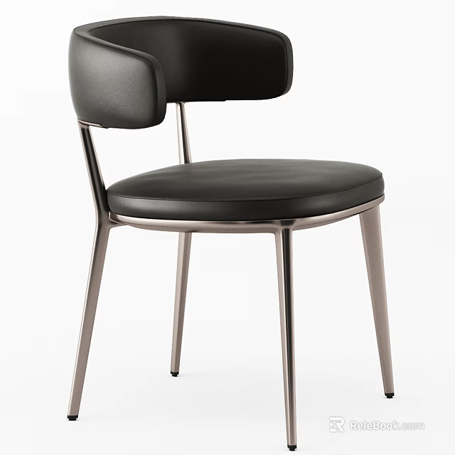 Modern Black Leather Leisure Chair With Metal Frame And Comfortable Seating Design 3d model 