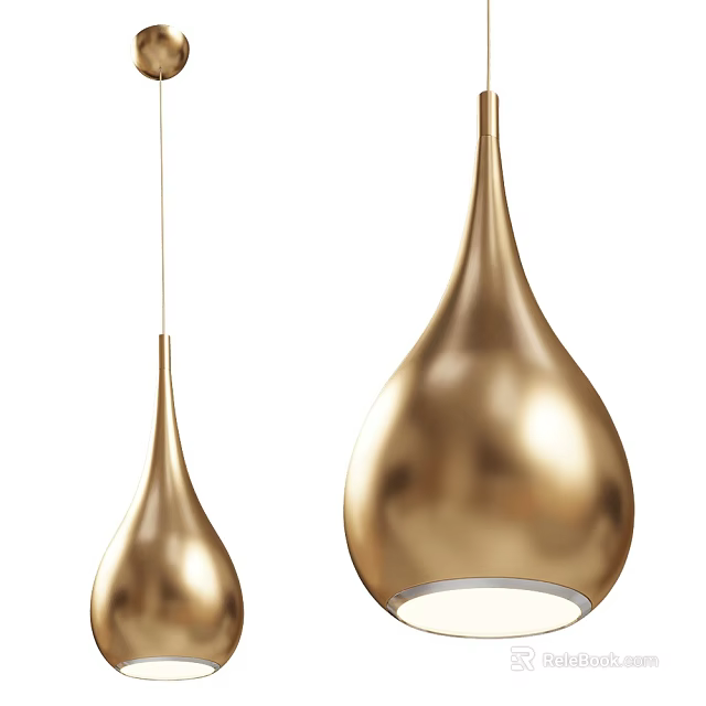 Stylish Golden Teardrop Shaped Pendant Lights in Two Different Sizes for Interior Decor 3d model 