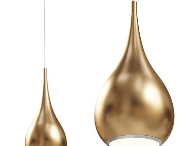 Stylish Golden Teardrop Shaped Pendant Lights in Two Different Sizes for Interior Decor 3d model