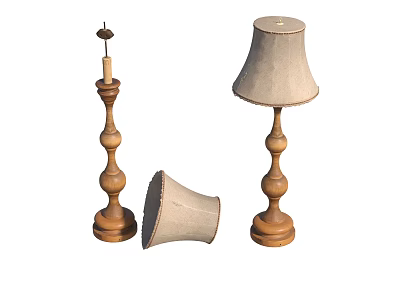 Vintage Wooden Table Lamp With Carved Base And Fabric Lampshade Parts 3d model