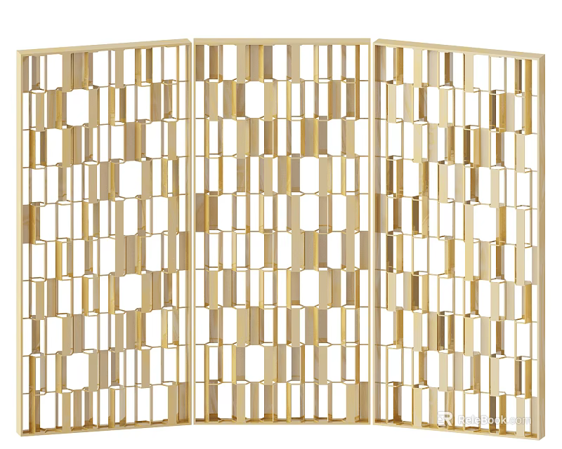 Gold Geometric Room Divider With Metallic Pattern For Modern Decorative Partition 3d model 